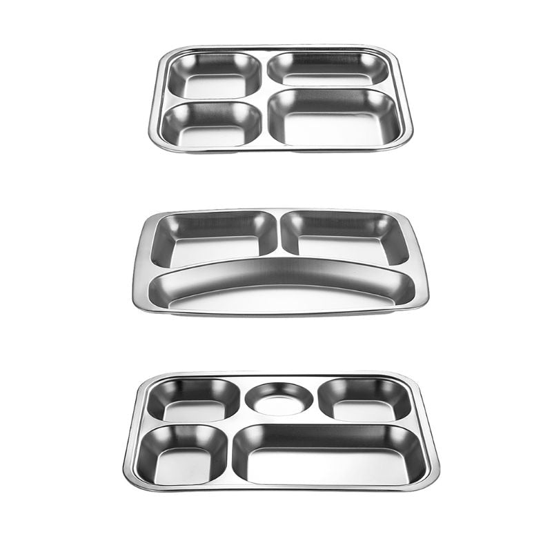 3/4/5 Sections Stainless Steel Divided Dinner Tray Lunch Container Food Plate for School Canteen kindergarten picnics camping