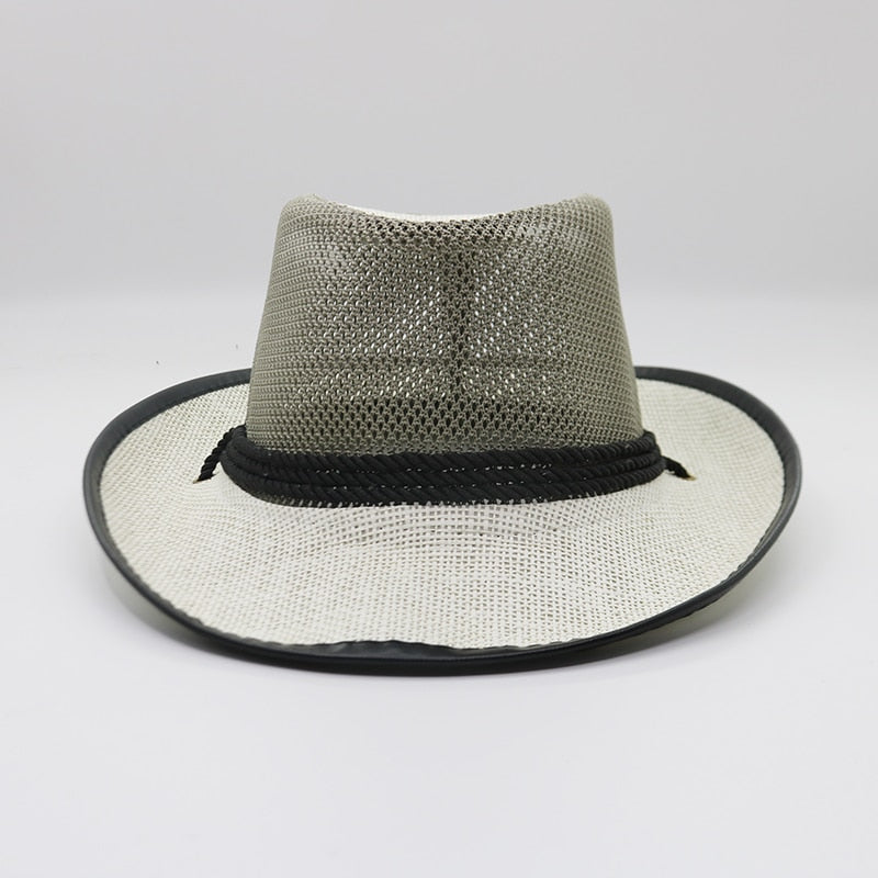 Caluriri Breathable Mesh Men Western Cowboy Hat Outdoor Straw Hat Men Summer Seaside Beach Hat Camping Men Sun Hat