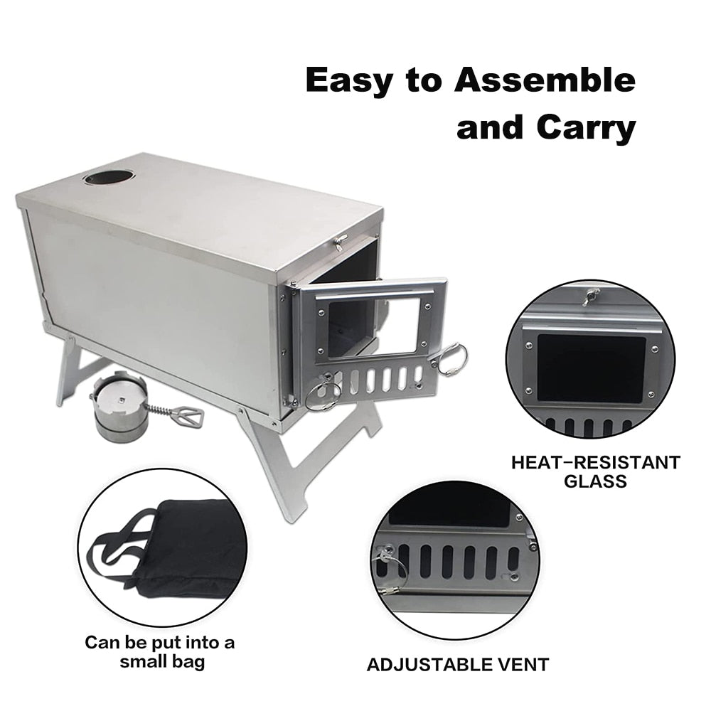 Portable Tent Stove Outdoor Hiking Wooden Burned Quick Release Backpacking Tent Stove Camping Hiking Tools