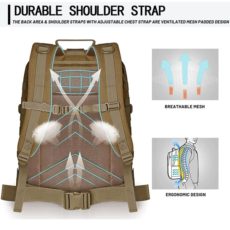 50L Men Military Tactical Backpack Waterproof Large Capacity Bags Outdoor Sport Hiking Camping Hunting Trekking Men Rucksacks
