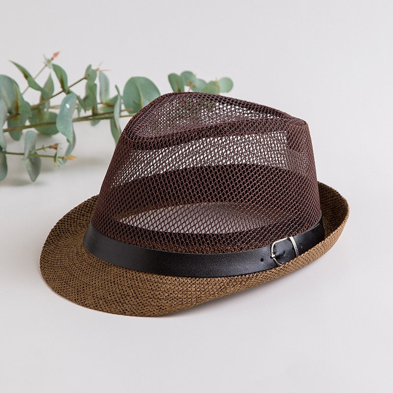 Caluriri Breathable Mesh Men Western Cowboy Hat Outdoor Straw Hat Men Summer Seaside Beach Hat Camping Men Sun Hat