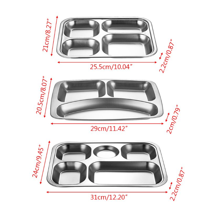 3/4/5 Sections Stainless Steel Divided Dinner Tray Lunch Container Food Plate for School Canteen kindergarten picnics camping