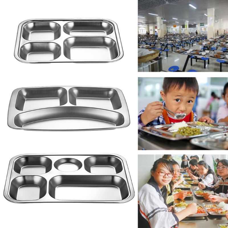 3/4/5 Sections Stainless Steel Divided Dinner Tray Lunch Container Food Plate for School Canteen kindergarten picnics camping