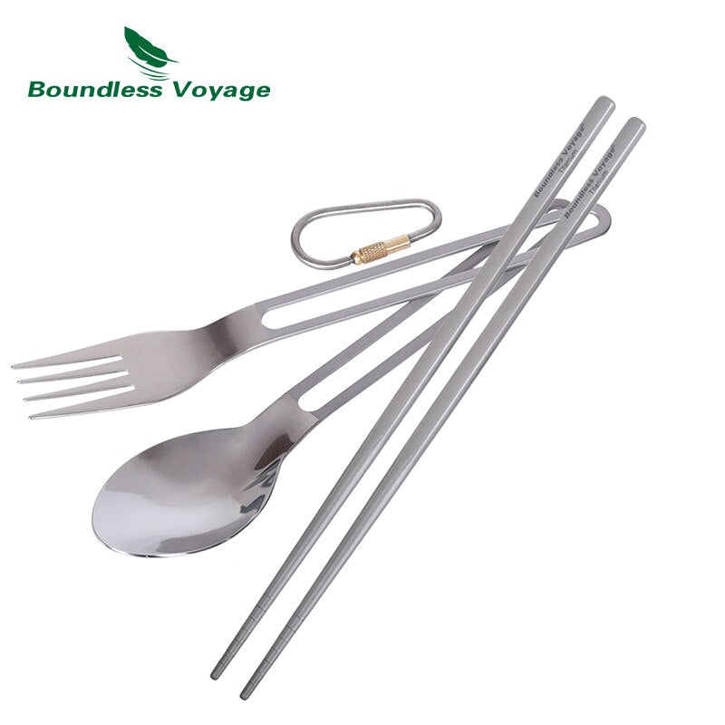 Boundless Voyage Camping Titanium Fork Spoon Chopsticks Set Outdoor Ultralight Tableware Cutlery