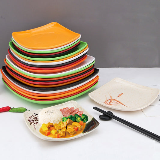 Color Imitation Porcelain Square Plate Canteen Fast Food Hot Pot Cooking Cold Dishes Eating Pasta Plate Restaurant Melamine Dish