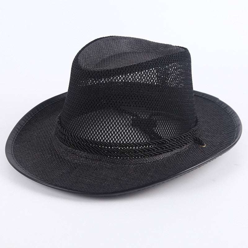 Caluriri Breathable Mesh Men Western Cowboy Hat Outdoor Straw Hat Men Summer Seaside Beach Hat Camping Men Sun Hat