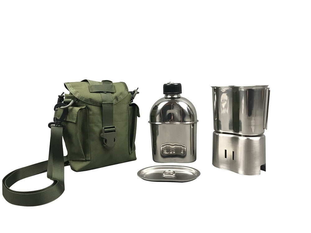 Jolmo Lander Military Canteen Kit, Stainless Steel Canteen Set Canteen Cookware Set with Cover