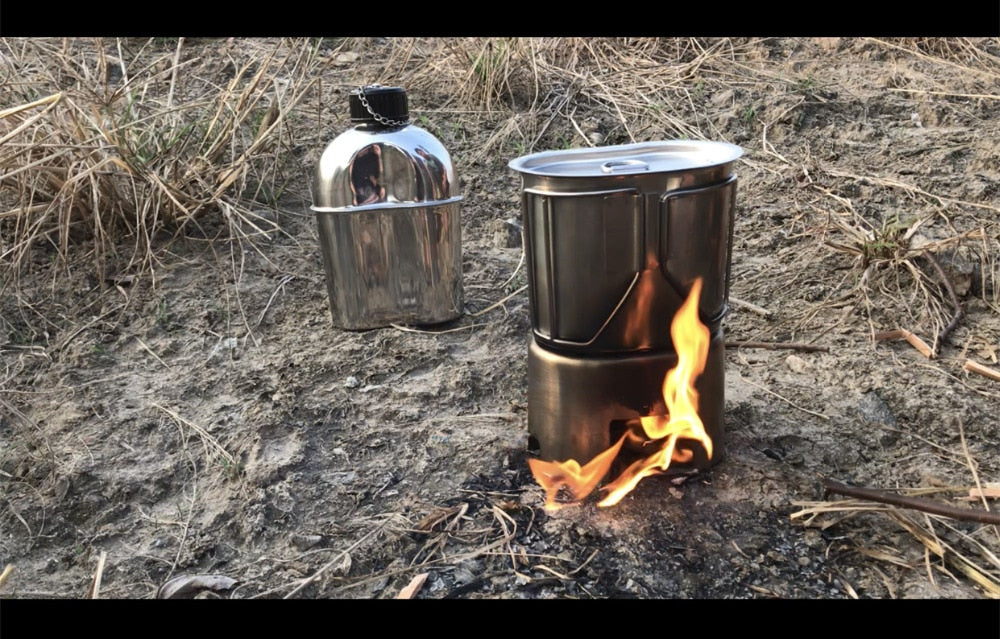 Jolmo Lander Military Canteen Kit, Stainless Steel Canteen Set Canteen Cookware Set with Cover