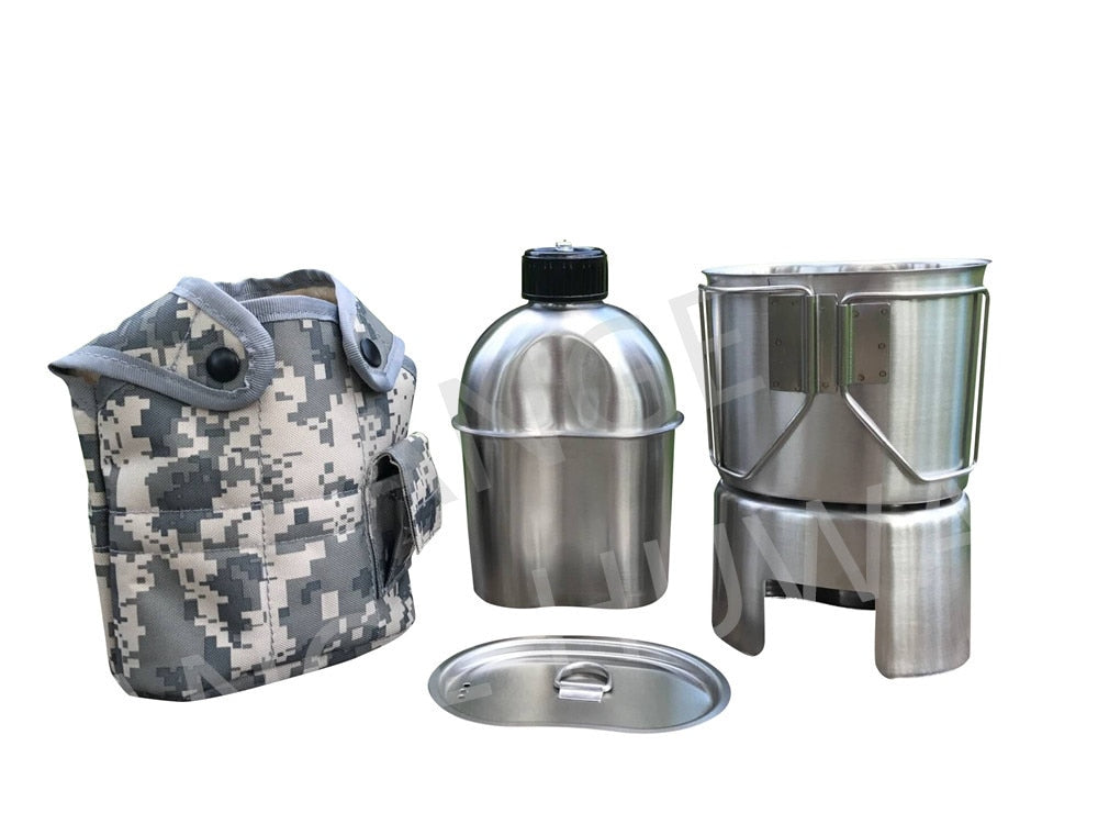 Jolmo Lander Military Canteen Kit, Stainless Steel Canteen Set Canteen Cookware Set with Cover