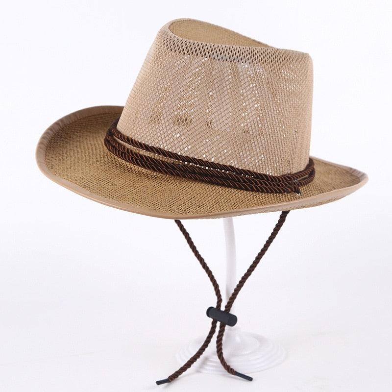 Caluriri Breathable Mesh Men Western Cowboy Hat Outdoor Straw Hat Men Summer Seaside Beach Hat Camping Men Sun Hat