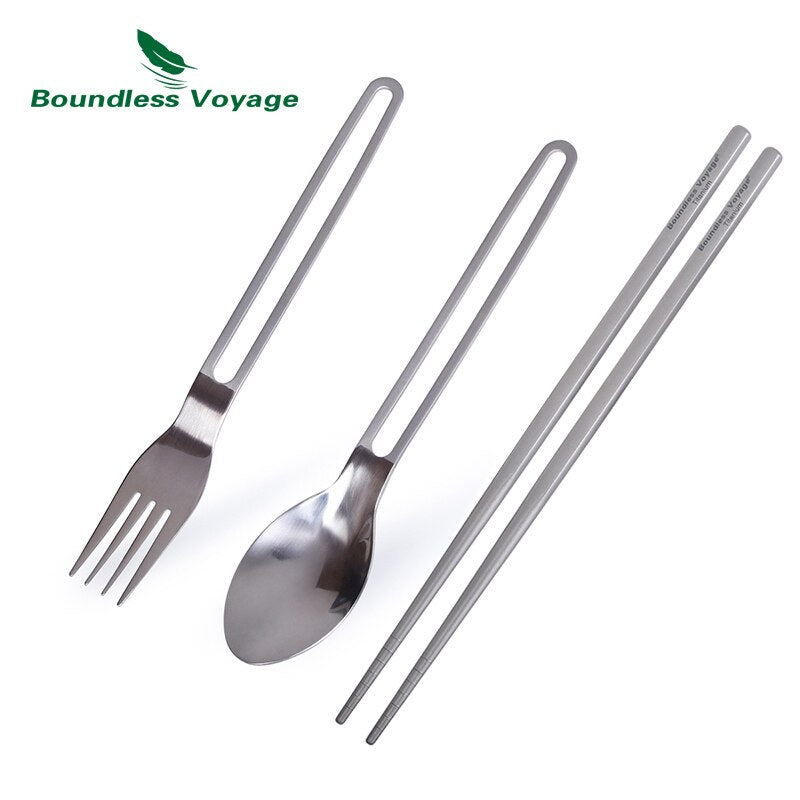 Boundless Voyage Camping Titanium Fork Spoon Chopsticks Set Outdoor Ultralight Tableware Cutlery