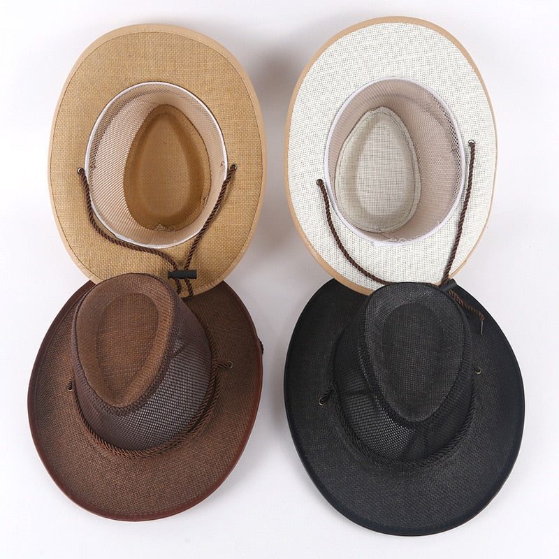 Caluriri Breathable Mesh Men Western Cowboy Hat Outdoor Straw Hat Men Summer Seaside Beach Hat Camping Men Sun Hat