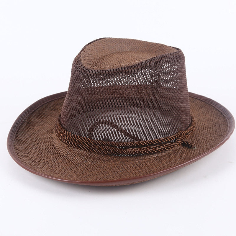 Caluriri Breathable Mesh Men Western Cowboy Hat Outdoor Straw Hat Men Summer Seaside Beach Hat Camping Men Sun Hat