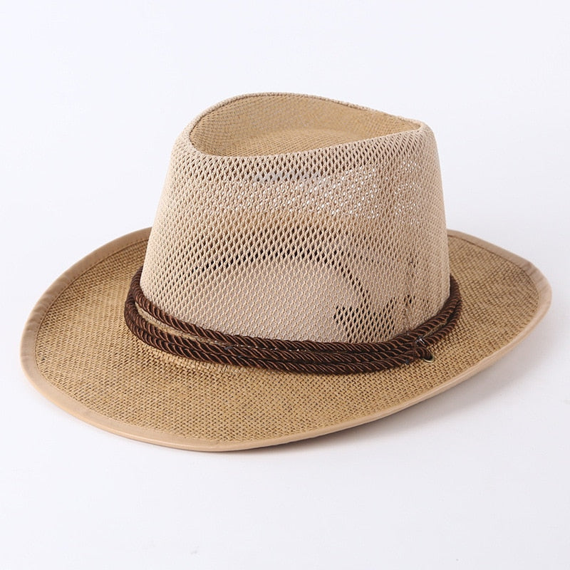 Caluriri Breathable Mesh Men Western Cowboy Hat Outdoor Straw Hat Men Summer Seaside Beach Hat Camping Men Sun Hat