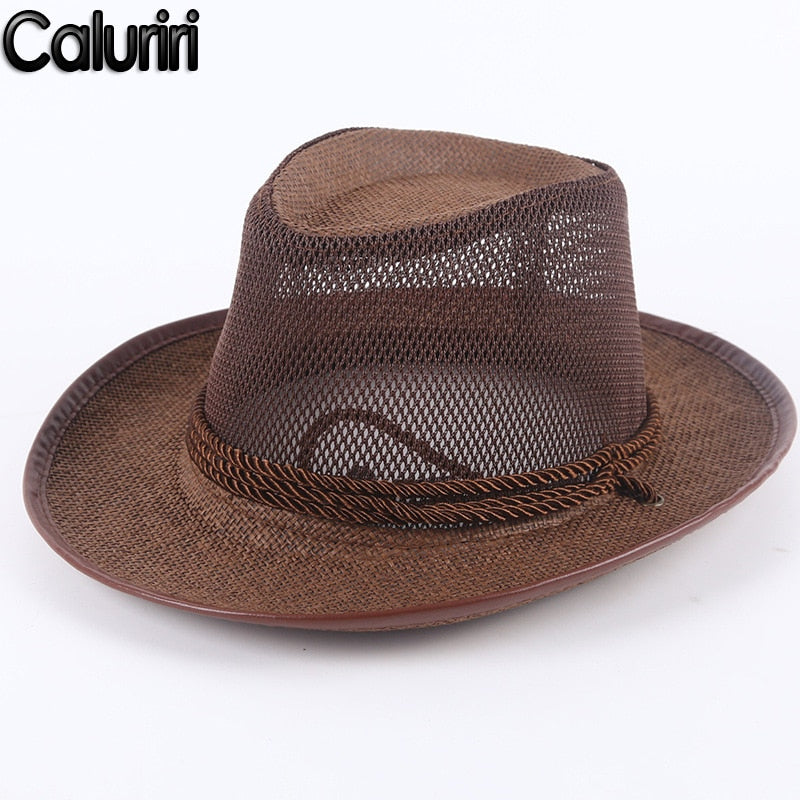 Caluriri Breathable Mesh Men Western Cowboy Hat Outdoor Straw Hat Men Summer Seaside Beach Hat Camping Men Sun Hat