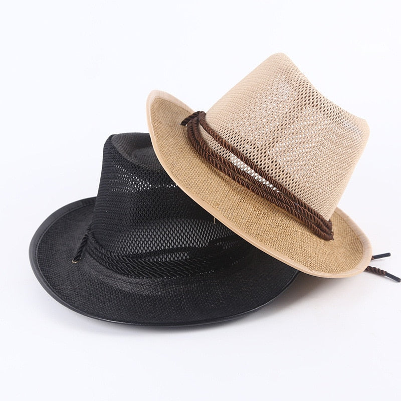 Caluriri Breathable Mesh Men Western Cowboy Hat Outdoor Straw Hat Men Summer Seaside Beach Hat Camping Men Sun Hat