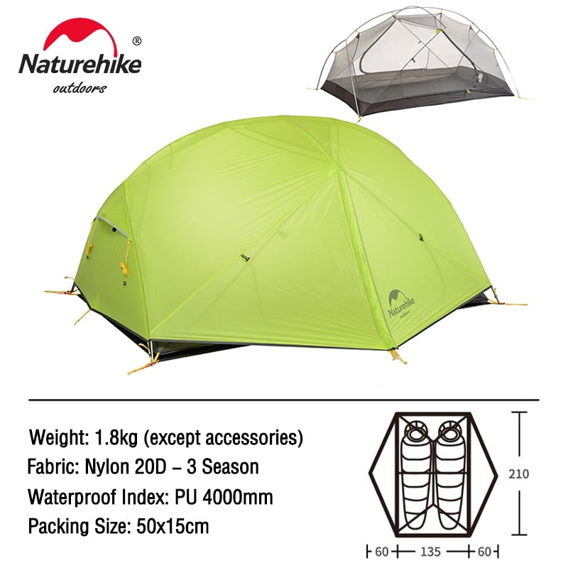 Naturehike Mongar 2 Tent 2 Person Backpacking Tent 20D Ultralight Travel Tent Waterproof Hiking Survival Outdoor Camping Tent