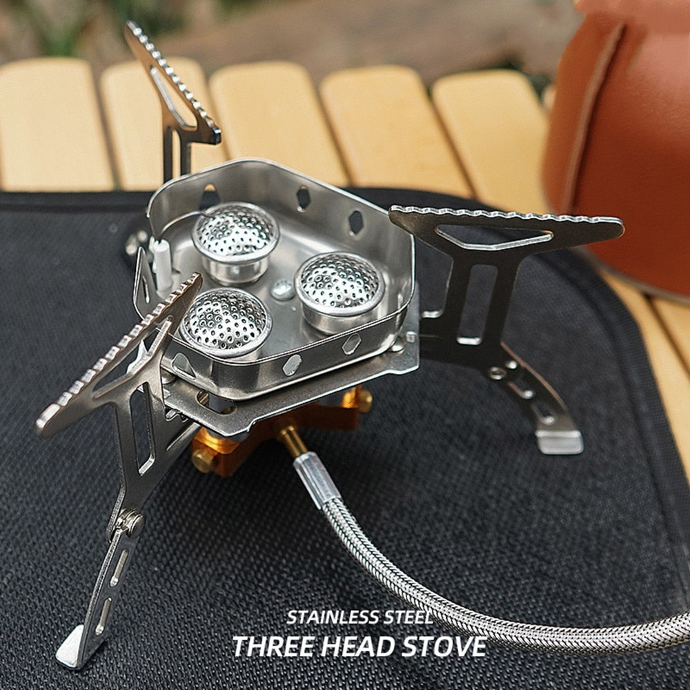 Outdoor Gas Cooker Camping Burner Stove Portable Cookware Camping Equipment High Power Folding Camp Supplies Travel Strong Fire