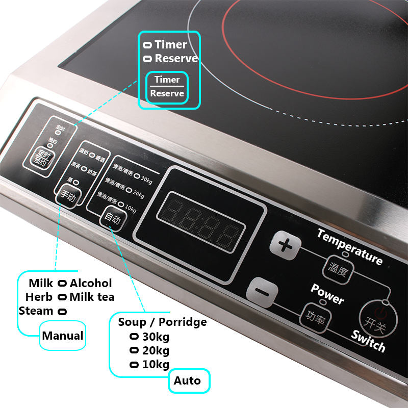 3500W Stainless Steel Induction Cooker Firepower Adjustable Stir-Fry Stew Furnace Commercial Canteen Cooktop 50KG Load-bearing