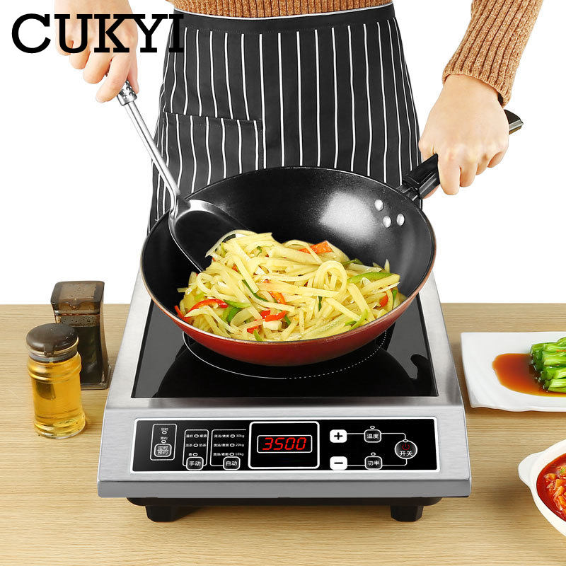 3500W Stainless Steel Induction Cooker Firepower Adjustable Stir-Fry Stew Furnace Commercial Canteen Cooktop 50KG Load-bearing