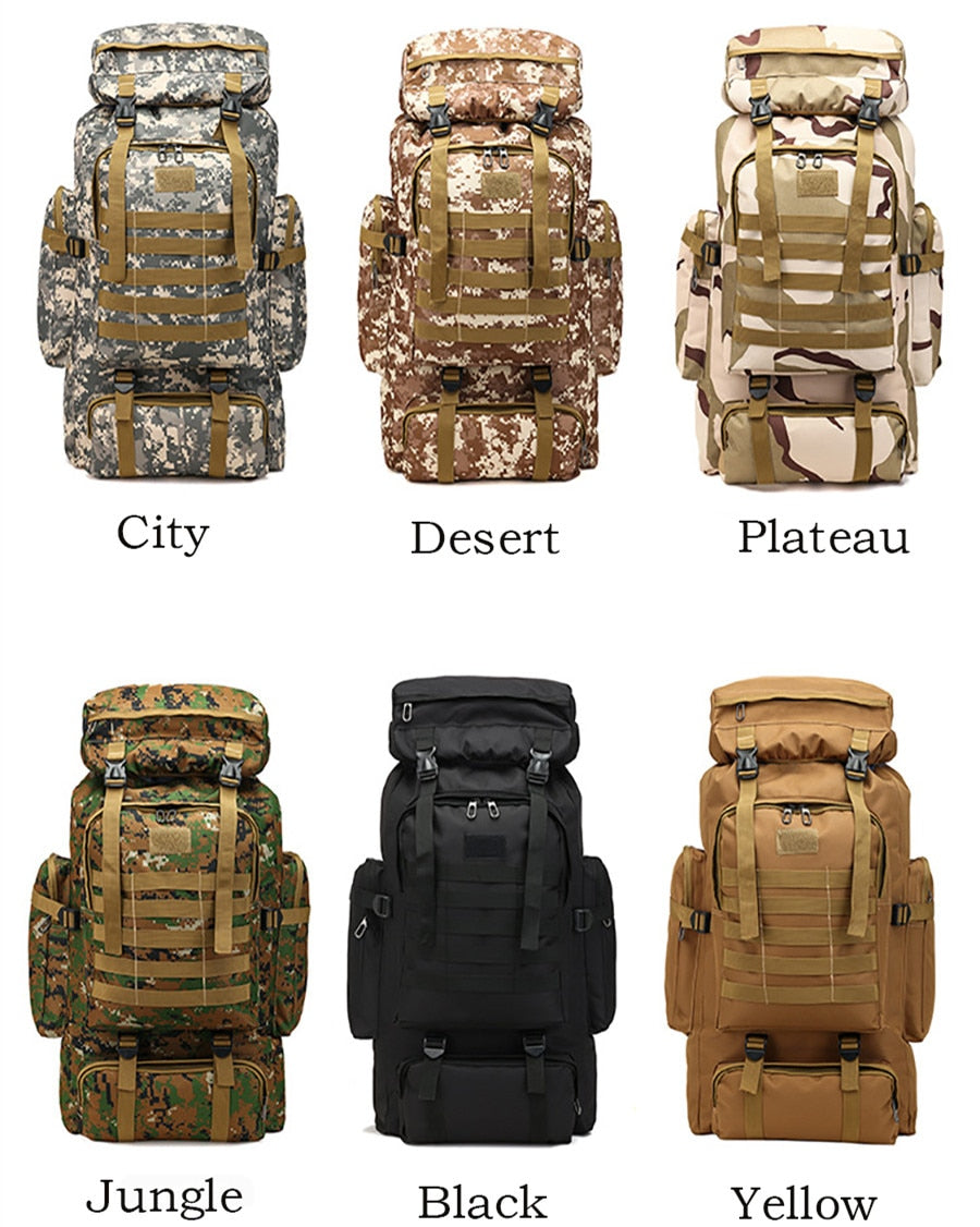 80L Waterproof Molle Camo Tactical Backpack Military Army Hiking Camping Backpack Travel Rucksack Outdoor Sports Climbing Bag