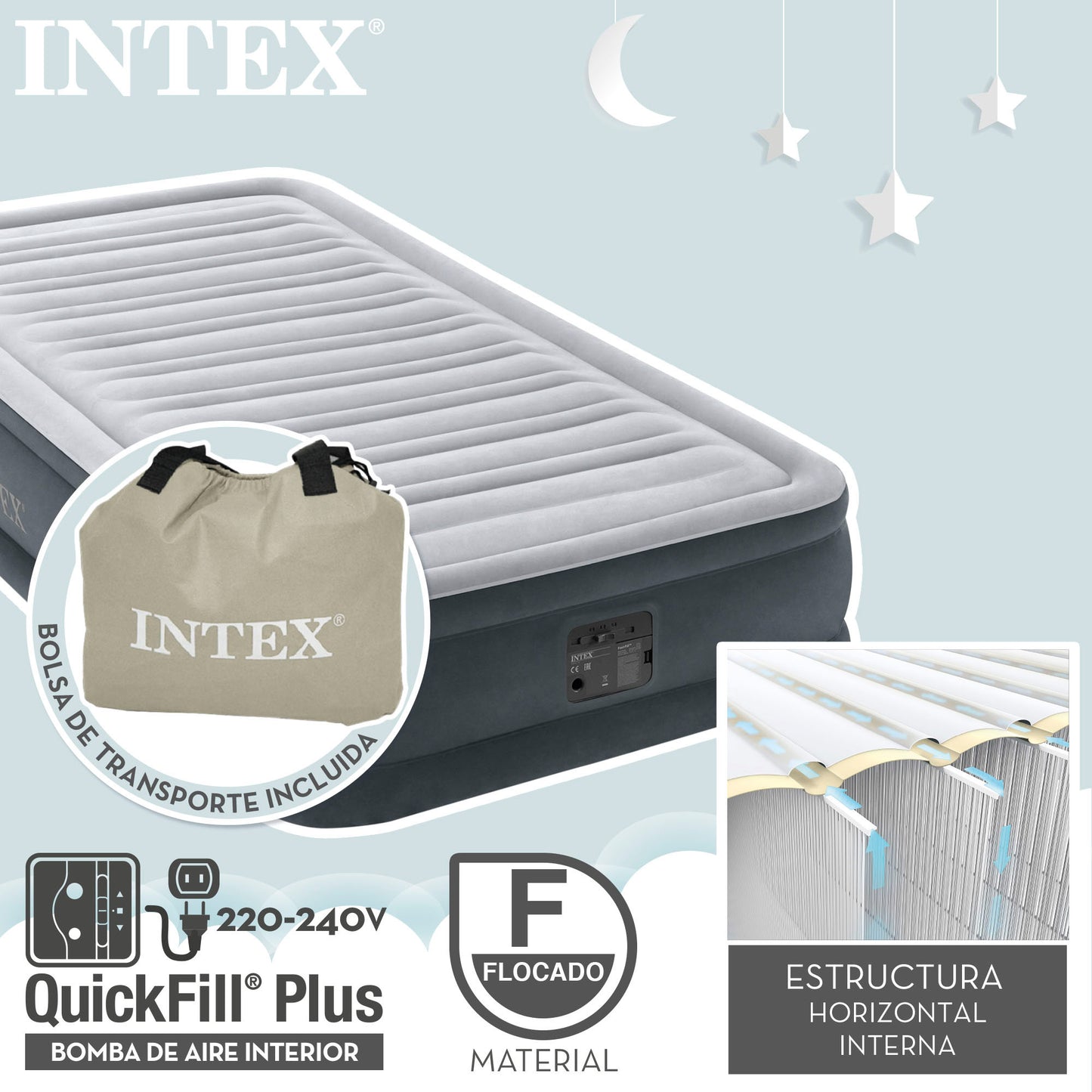 INTEX hard inflatable mattress-Beam Plus Comfort Plush, double inflatable bed, single air bed, inflatable Camping mattress, camping air bed, Intex Inflatable mattresses, inflatable mattress, camping mattress